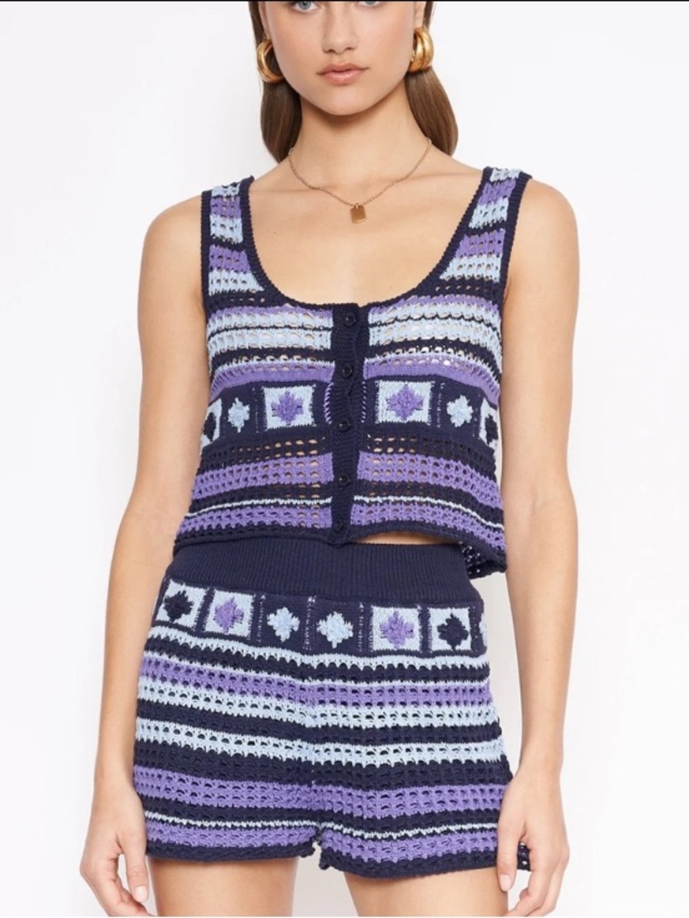 4SI3NNA Navy, Lavender & Light Blue Knit Crochet set